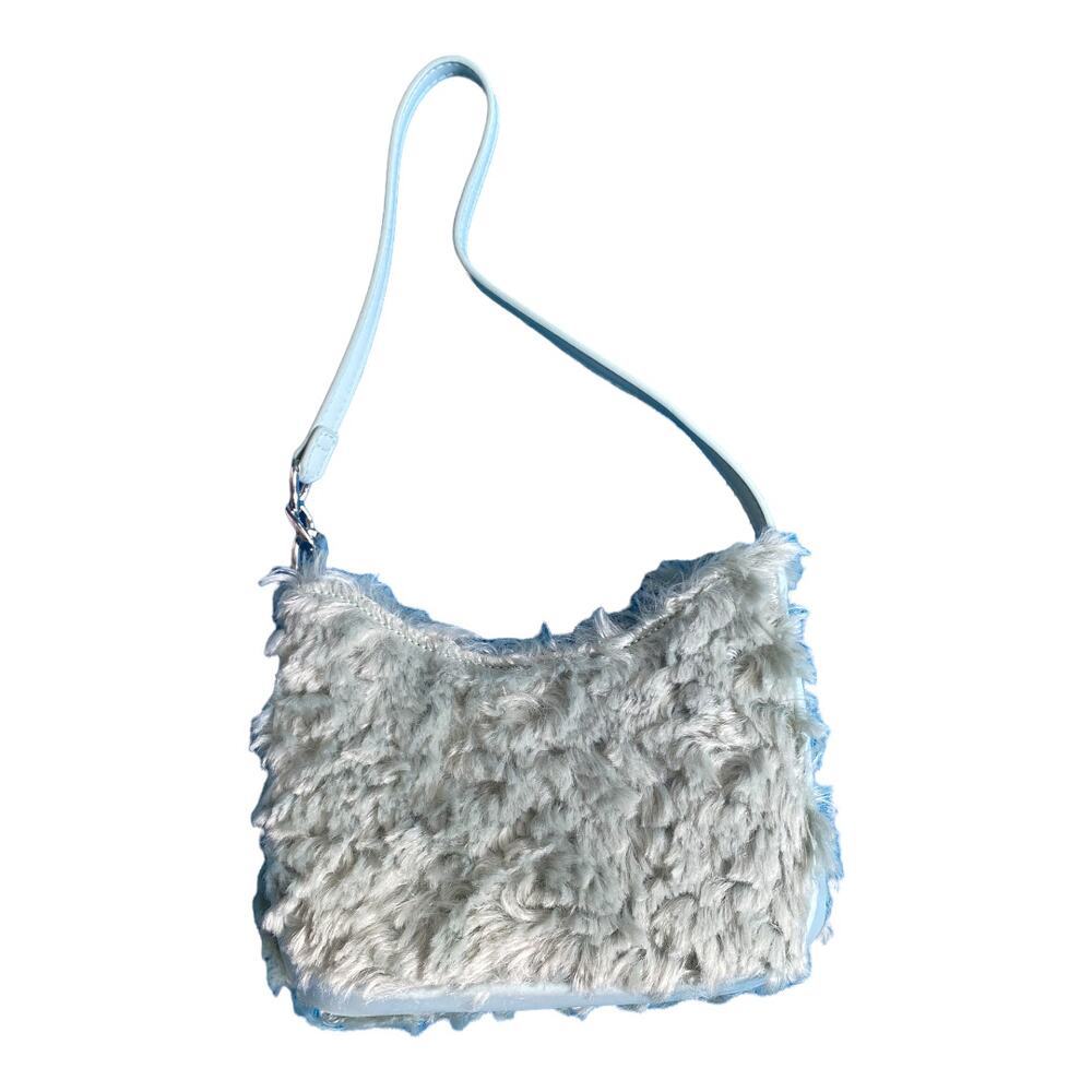 ASOS shoulder bag in green mint faux fur small purse handbag Y2K twee
